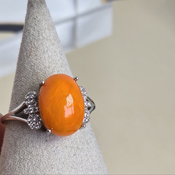 925 Sterling Silver Ring Sz 8.25 with Natural Orange Opal 10x14mm Gemstone - Picture 5 of 9